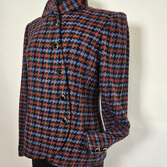 80's Ungaro wool houndstooth blazer asymmetrical button front 10 FIRM - Picture 2 of 11